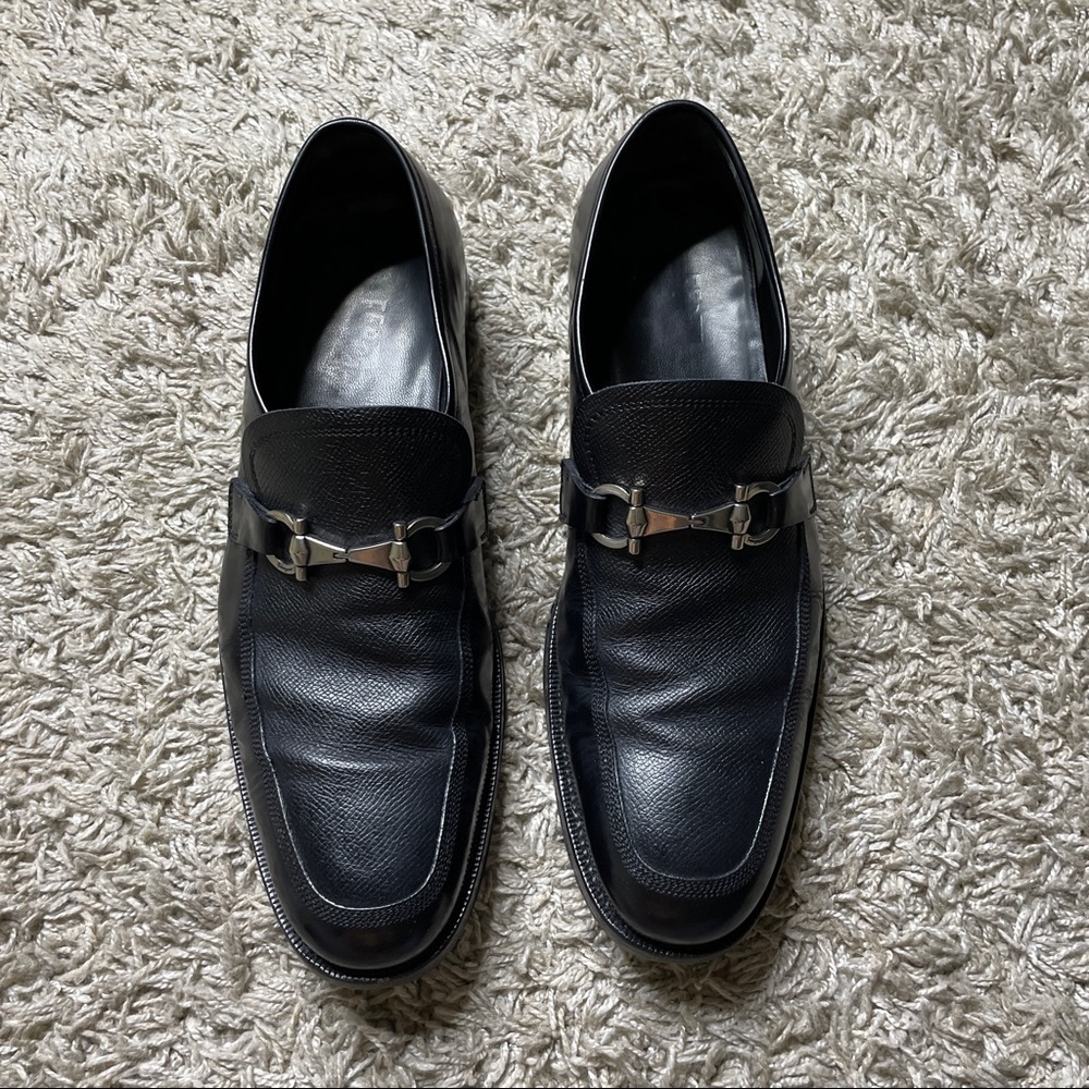 Salvatore Ferragamo Lavorazione Originale Pebbled Leather Horsebit Loafers 8.5D